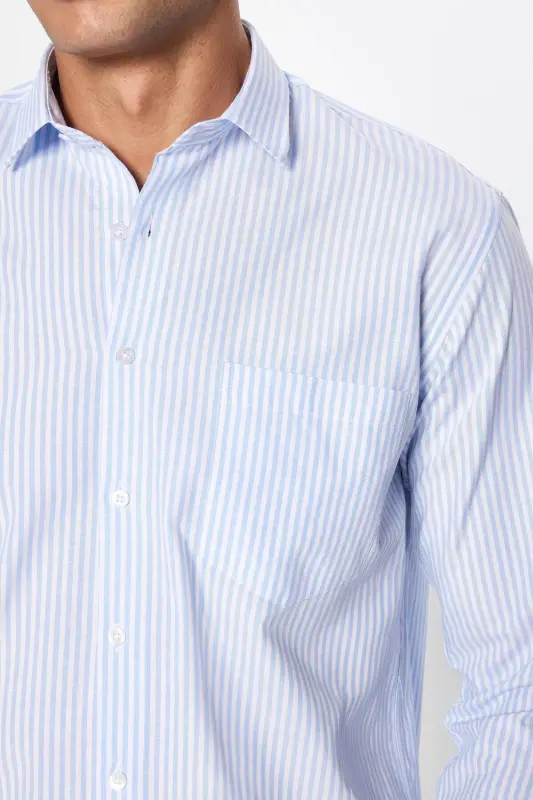 Men's Classic Fit Regular Fit Long Sleeve Single Pocket Striped Italian Collar Shirt - 4