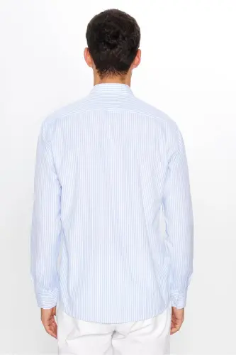 Men's Classic Fit Regular Fit Long Sleeve Single Pocket Striped Italian Collar Shirt - 5