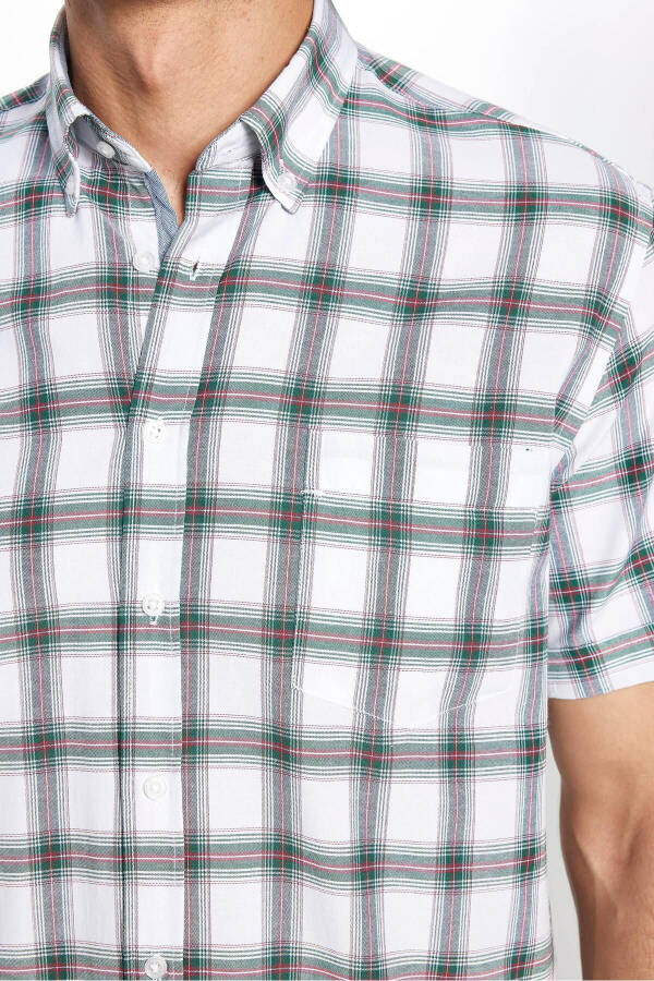 Men's Classic Fit Regular Fit Short Sleeve Cotton Single Pocket Plaid Button Down Collar Shirt - 9