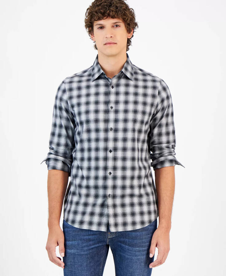 Men's Classic-Fit Shadow Plaid Shirt Black - 1