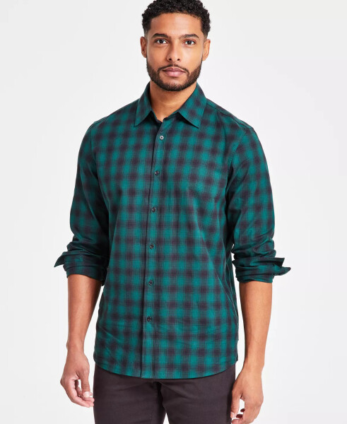 Men's Classic-Fit Shadow Plaid Shirt Dark Emerald - 1