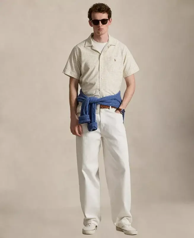 Men's Classic-Fit Short-Sleeve Oxford Shirt - Basic Sand White - 5