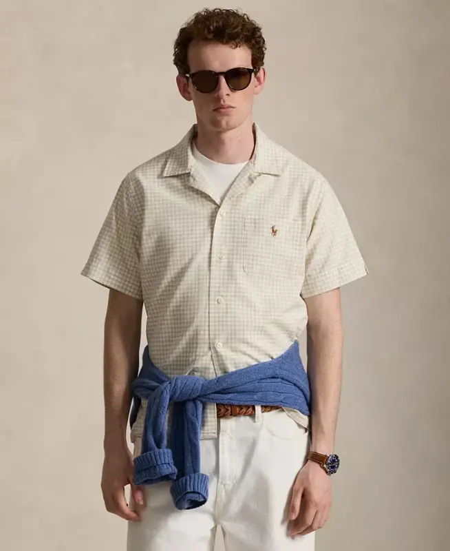 Men's Classic-Fit Short-Sleeve Oxford Shirt - Basic Sand White - POLO RALPH LAUREN