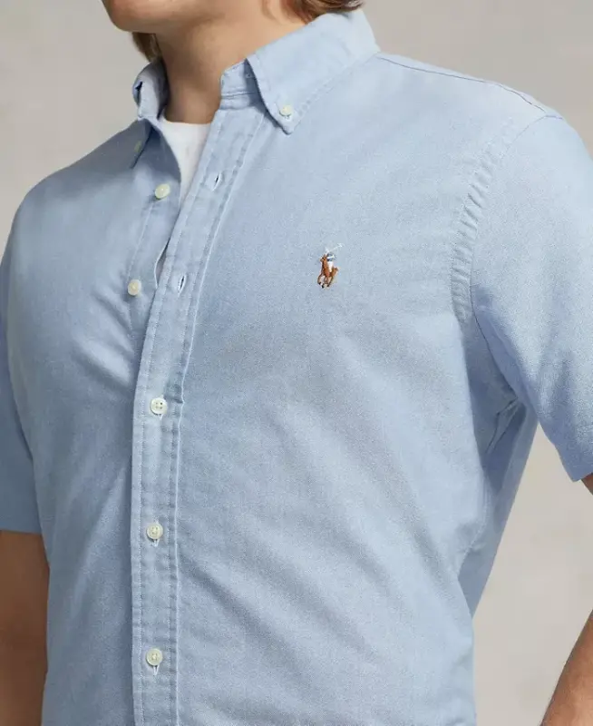 Men's Classic-Fit Short-Sleeve Oxford Shirt-Blue - 2