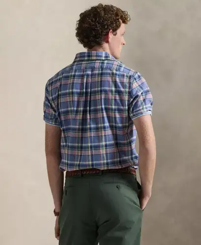 Men's Classic-Fit Short-Sleeve Oxford Shirt - Blue Pink Multi - 4