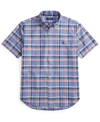 Men's Short-Sleeve Oxford Shirt - Blue Pink Multi - 15