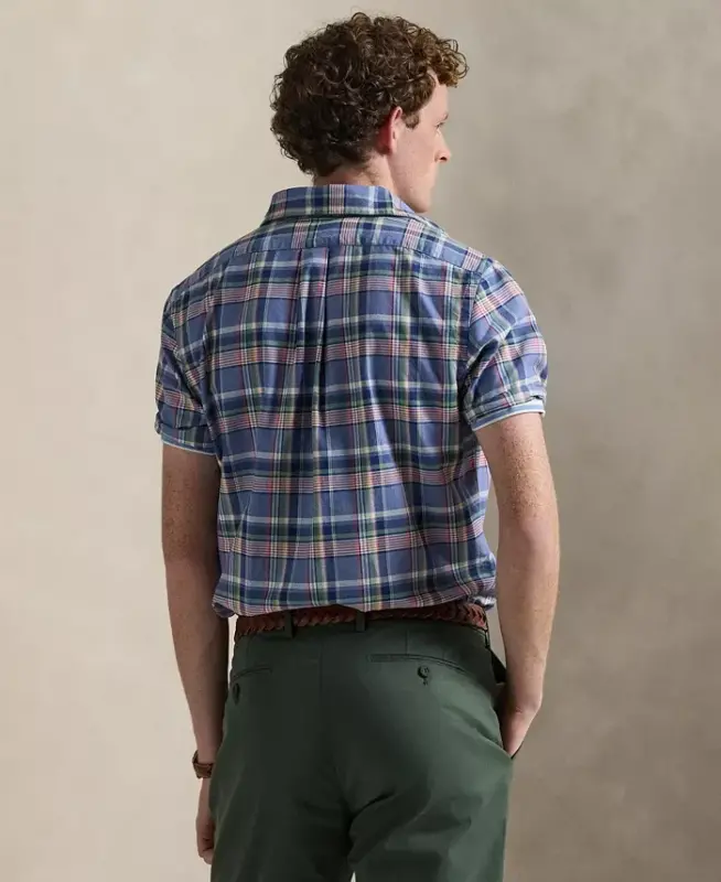 Men's Classic-Fit Short-Sleeve Oxford Shirt - Blue Pink Multi - 4