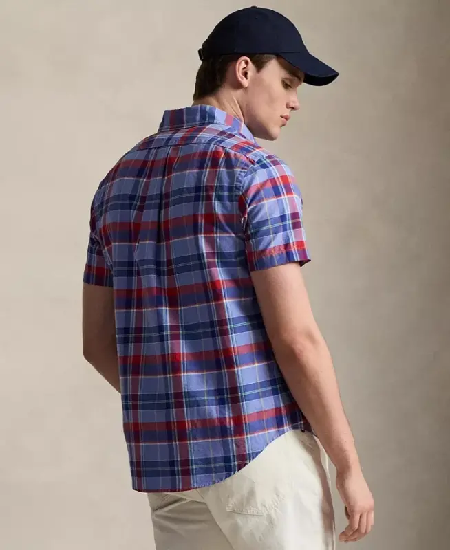 Men's Short-Sleeve Oxford Shirt - Blue Red Multi - 4