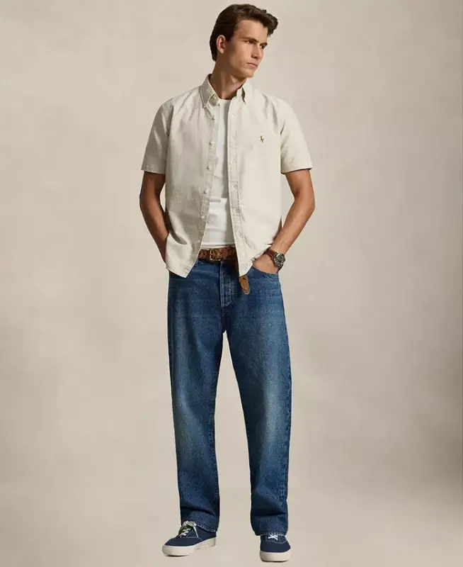 Men's Short-Sleeve Oxford Shirt - Coastal Beige - 9