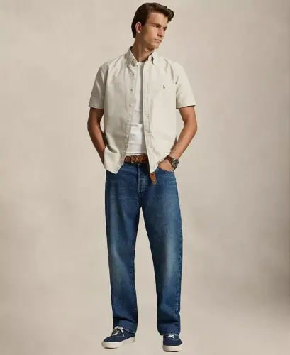 Men's Short-Sleeve Oxford Shirt - Coastal Beige - 2