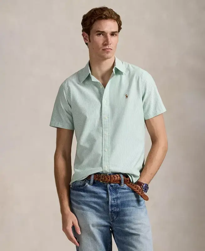 Men's Classic-Fit Short-Sleeve Oxford Shirt - Cruise Green/White - POLO RALPH LAUREN