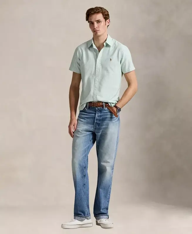 Men's Short-Sleeve Oxford Shirt - Cruise Green/White - 2