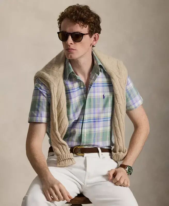 Men's Classic-Fit Short-Sleeve Oxford Shirt - Fades Mint Lavender Multi - Polo Ralph Lauren