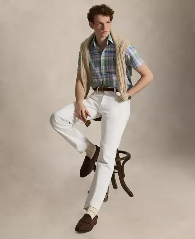 Men's Classic-Fit Short-Sleeve Oxford Shirt - Fades Mint Lavender Multi - 2
