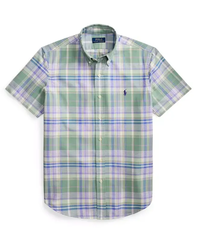 Men's Classic-Fit Short-Sleeve Oxford Shirt - Fades Mint Lavender Multi - 5