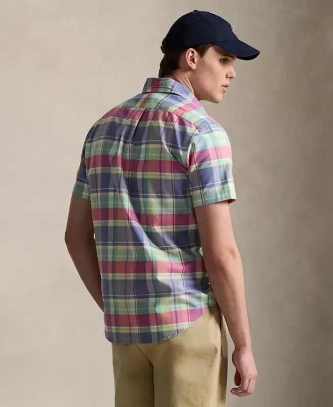 Men's Short-Sleeve Oxford Shirt - Jewel Blue Rspbrry Multi - 4