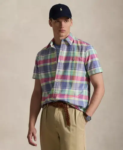 Men's Short-Sleeve Oxford Shirt - Jewel Blue Rspbrry Multi 