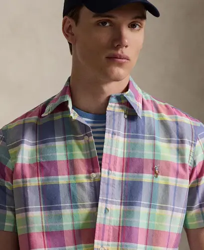 Men's Classic-Fit Short-Sleeve Oxford Shirt - Jewel Blue Rspbrry Multi - 3