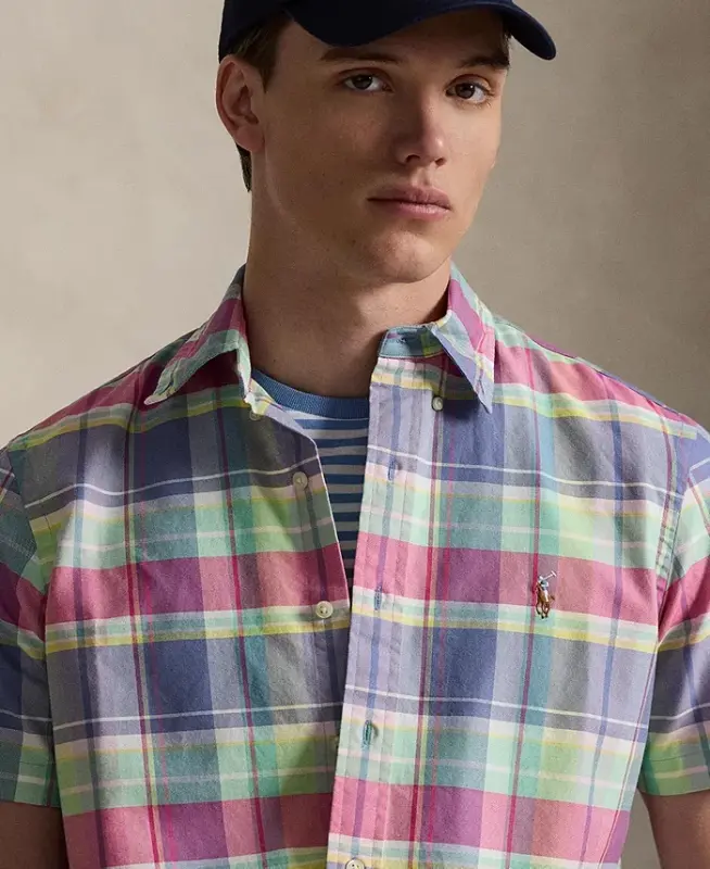 Men's Classic-Fit Short-Sleeve Oxford Shirt - Jewel Blue Rspbrry Multi - 3