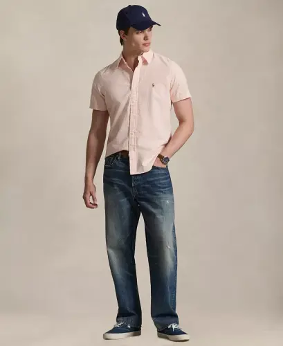 Men's Classic-Fit Short-Sleeve Oxford Shirt - Kona Orange/White - 2