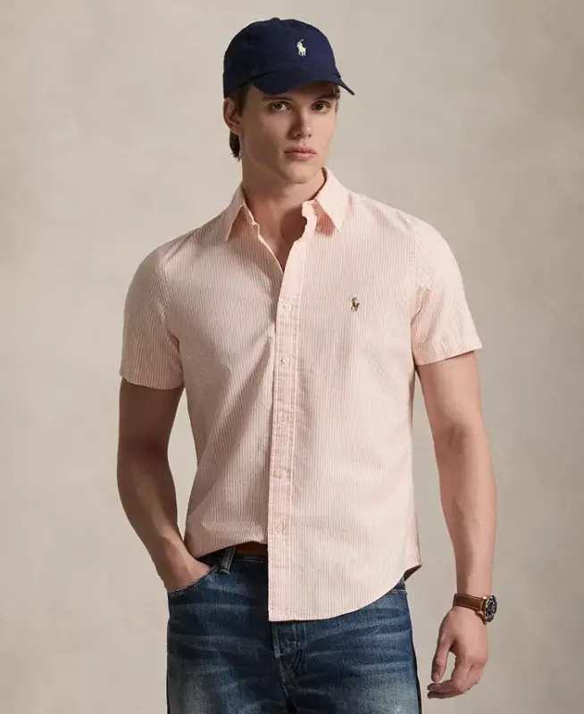 Men's Short-Sleeve Oxford Shirt - Kona Orange/White - 1