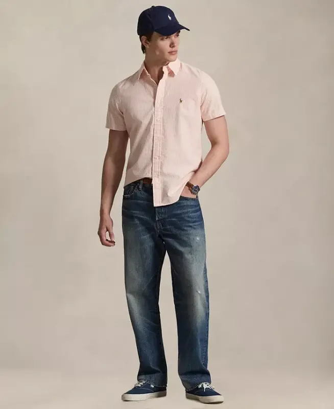 Men's Short-Sleeve Oxford Shirt - Kona Orange/White - 2
