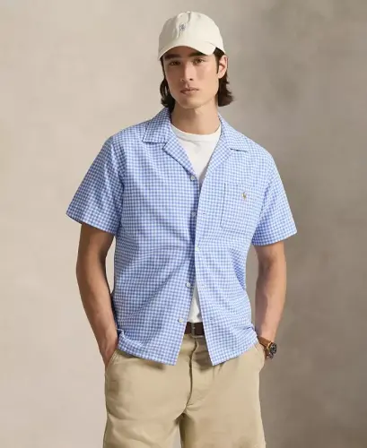 Men's Classic-Fit Short-Sleeve Oxford Shirt - Light Blue/White 