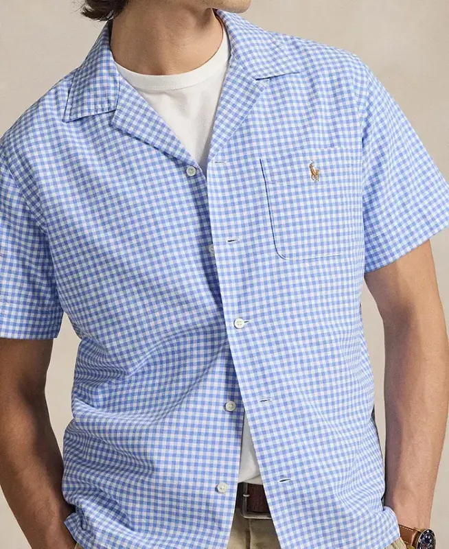 Men's Classic-Fit Short-Sleeve Oxford Shirt - Light Blue/White - 3