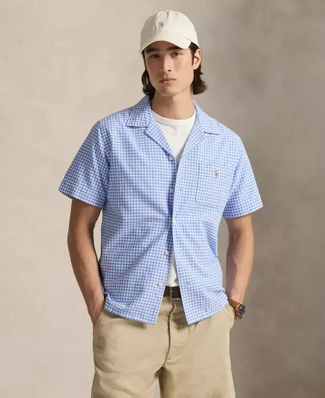 Men's Short-Sleeve Oxford Shirt - Light Blue/White - 11