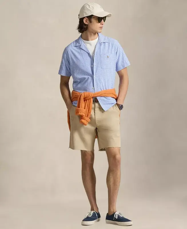 Men's Short-Sleeve Oxford Shirt - Light Blue/White - 12