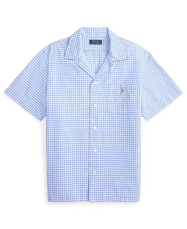 Men's Short-Sleeve Oxford Shirt - Light Blue/White - 15