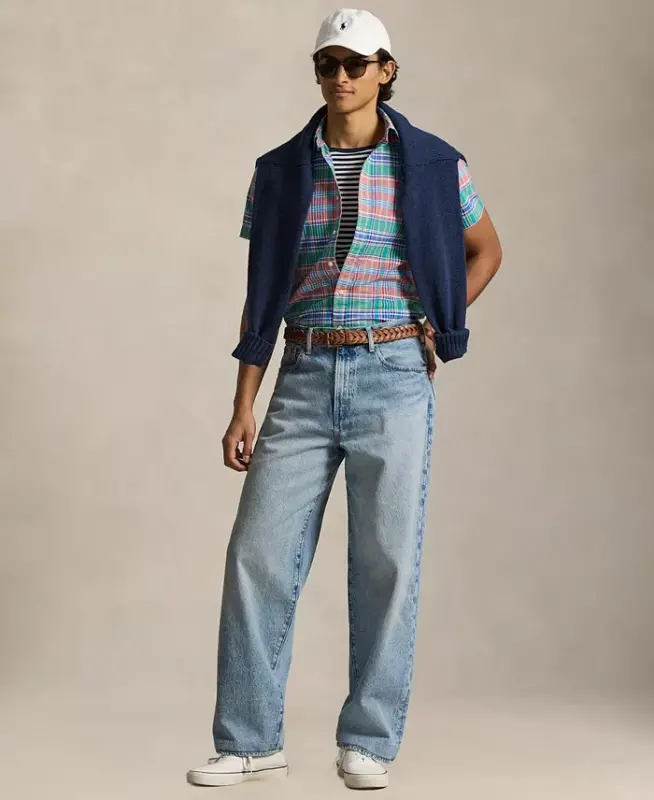 Men's Classic-Fit Short-Sleeve Oxford Shirt - Melon Spa Royal Multi - 2