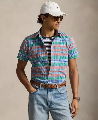 Men's Classic-Fit Short-Sleeve Oxford Shirt - Melon Spa Royal Multi 