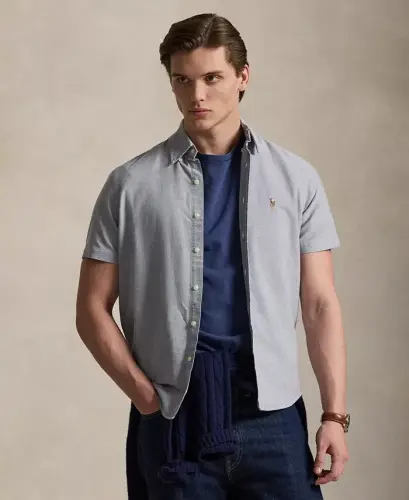 Men's Classic-Fit Short-Sleeve Oxford Shirt - Navy 