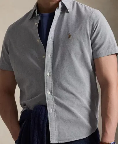 Men's Short-Sleeve Oxford Shirt - Navy - 13