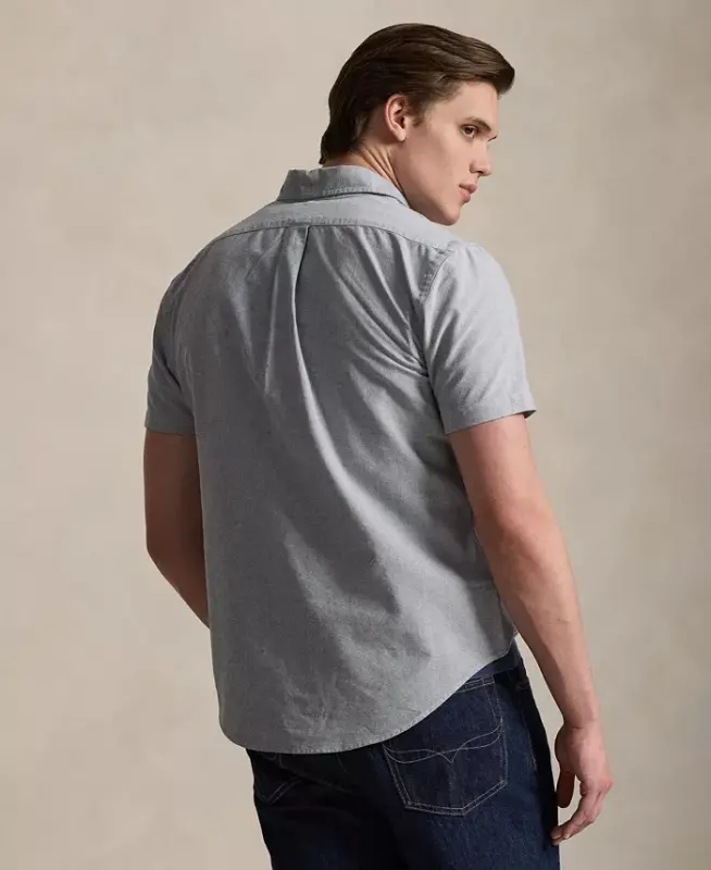 Men's Short-Sleeve Oxford Shirt - Navy - 14