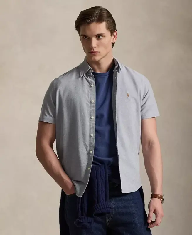 Men's Short-Sleeve Oxford Shirt - Navy - 1