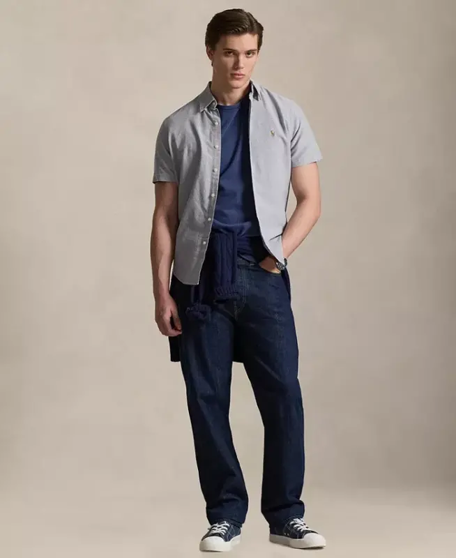 Men's Short-Sleeve Oxford Shirt - Navy - 2