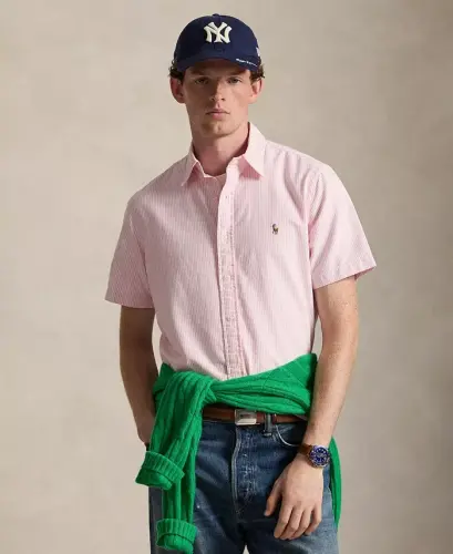 Men's Classic-Fit Short-Sleeve Oxford Shirt - New Rose/White 