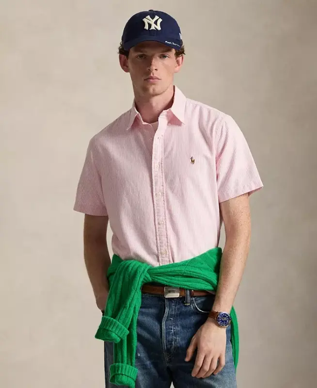 Men's Classic-Fit Short-Sleeve Oxford Shirt - New Rose/White - 1