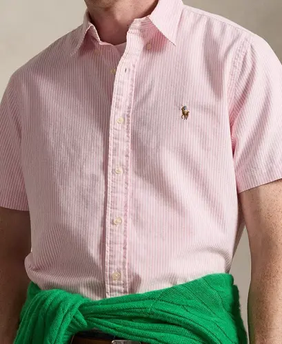 Men's Classic-Fit Short-Sleeve Oxford Shirt - New Rose/White - 3