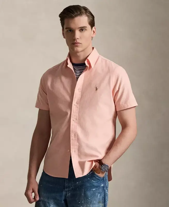 Men's Classic-Fit Short-Sleeve Oxford Shirt - Peach - 1