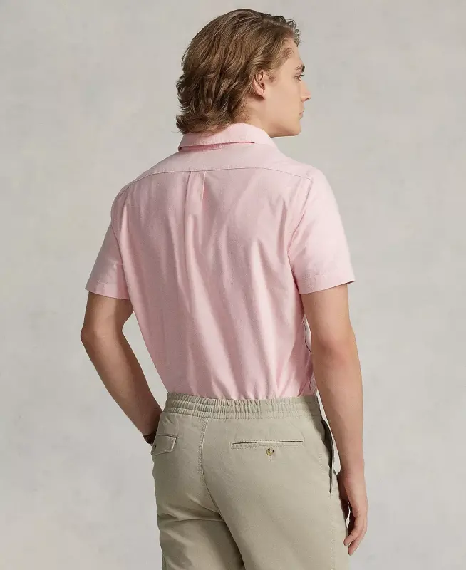 Men's Classic-Fit Short-Sleeve Oxford Shirt-Pink - 2