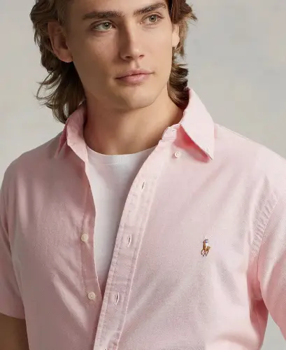 Men's Classic-Fit Short-Sleeve Oxford Shirt-Pink - 3
