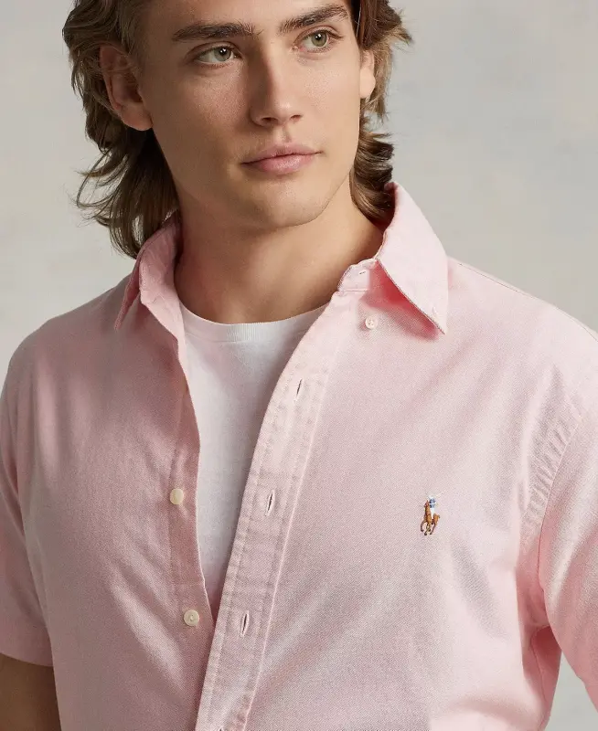 Men's Classic-Fit Short-Sleeve Oxford Shirt-Pink - 3