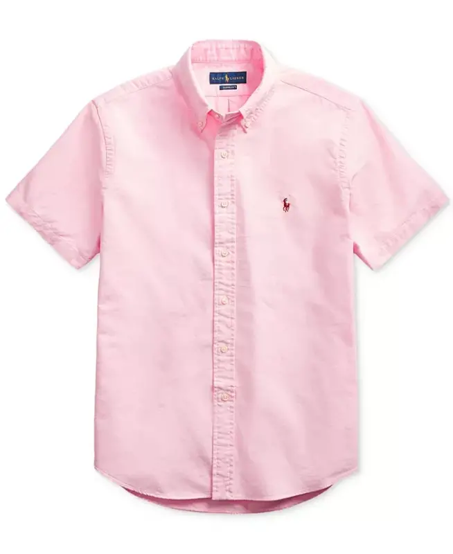 Men's Classic-Fit Short-Sleeve Oxford Shirt-Pink - 6
