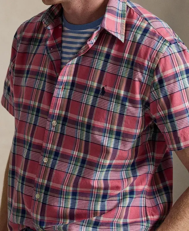 Men's Classic-Fit Short-Sleeve Oxford Shirt - Pink Blue Multi - 3