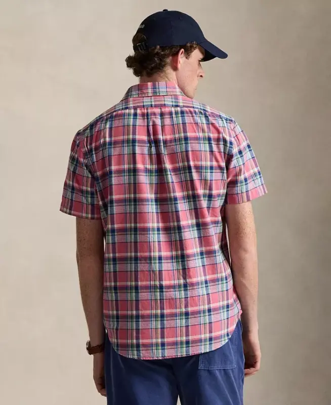 Men's Classic-Fit Short-Sleeve Oxford Shirt - Pink Blue Multi - 4