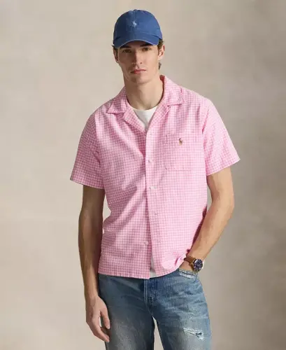 Men's Classic-Fit Short-Sleeve Oxford Shirt - Pink/White 