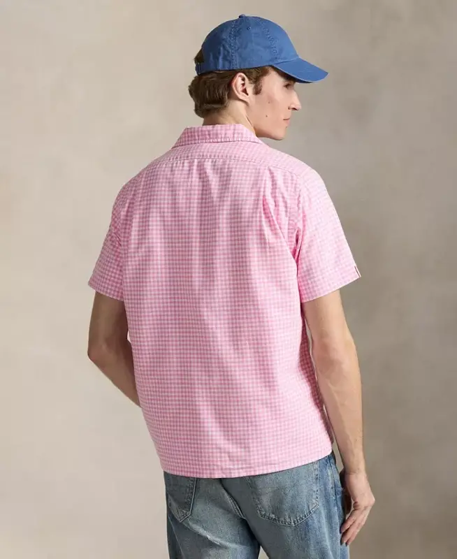 Men's Short-Sleeve Oxford Shirt - Pink/White - 14